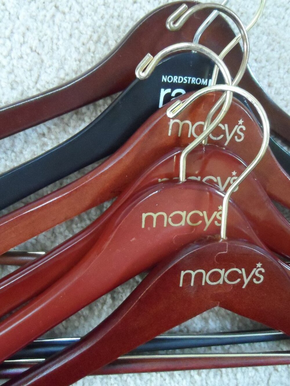 Lot of 6 VTG Macy's Wooden Hangers Brown for Pants Suit Jacket Suits Shirt Coat